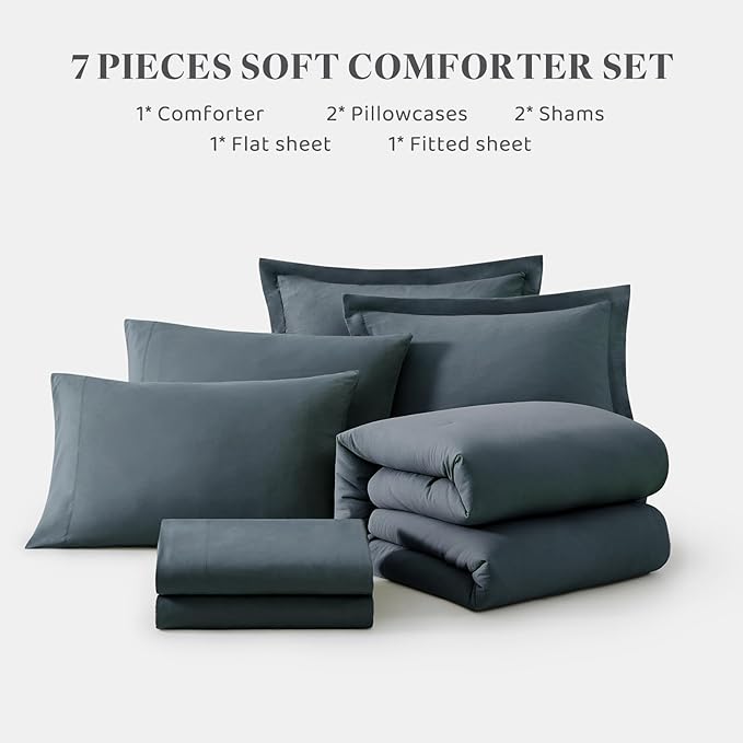 WRENSONGE King Size Comforter Set- 7 Pieces Blue Grey Bed in a Bag King - Image 8