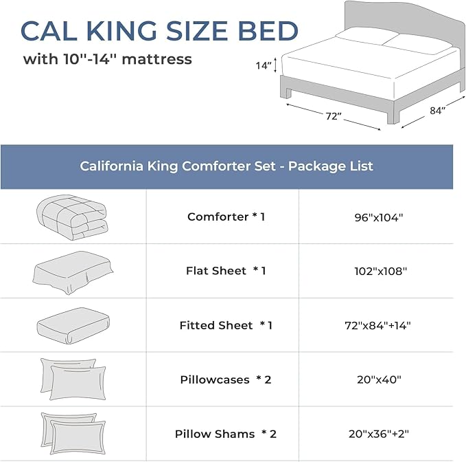 Sasttie California King Comforter Set Black, 7 Pieces Cal King Bed in a Bag - Image 7