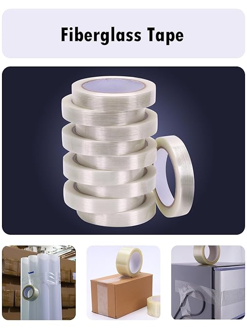 10 Pack 3/4 in×27YDS, Filament Strapping Tape, 270yds Total, Clear Fiberglass Reinforced Packing, Heavy Duty Wearproof Tape, Extra Thickness 5.5 mil-DeskoryOffice