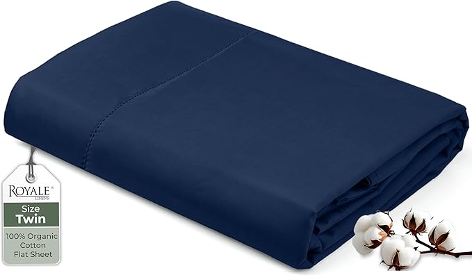 Royale Linens 100% Organic Cotton Twin Flat Sheet Only by ROYALELINENS