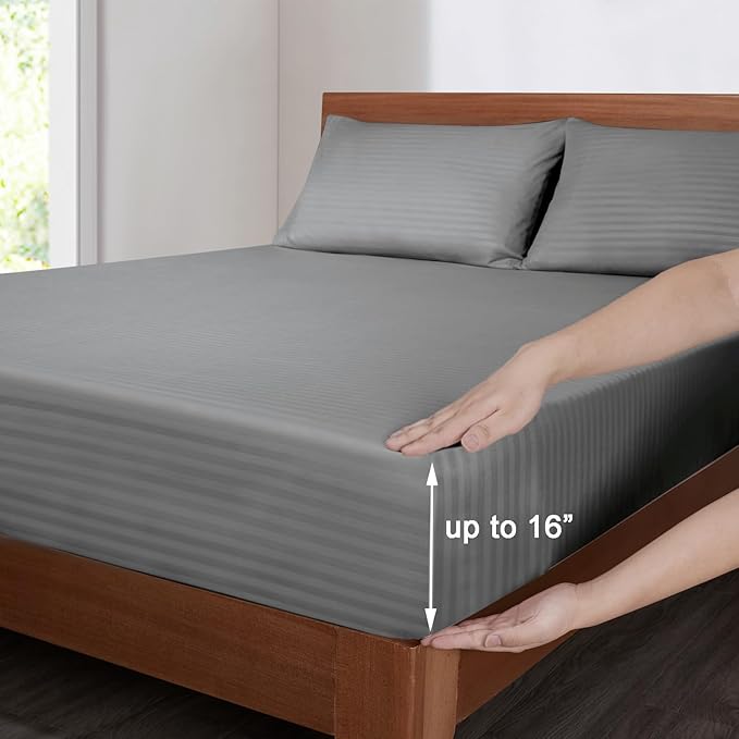 Mejoroom Striped King Size Sheet Set – Hotel Luxury Bed Sheets - Image 3