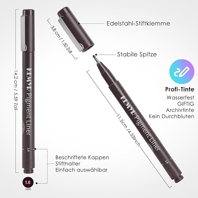10 Micro Fine liner Drawing Art Pens Calligraphy Pens: 0.05mm-1.0mm Size Art supplies Waterproof Archival brown Ink Markers For Artists,Use for Professional Watercolor,Sketching-DeskoryOffice