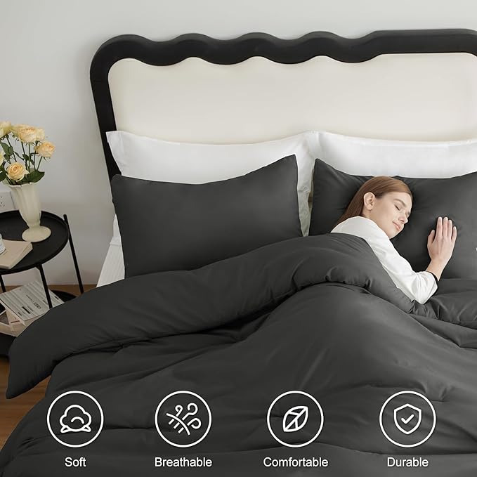 CozyLux Oversized King Comforter Set Dark Grey, 3 Pieces 120x98 Solid - Image 5