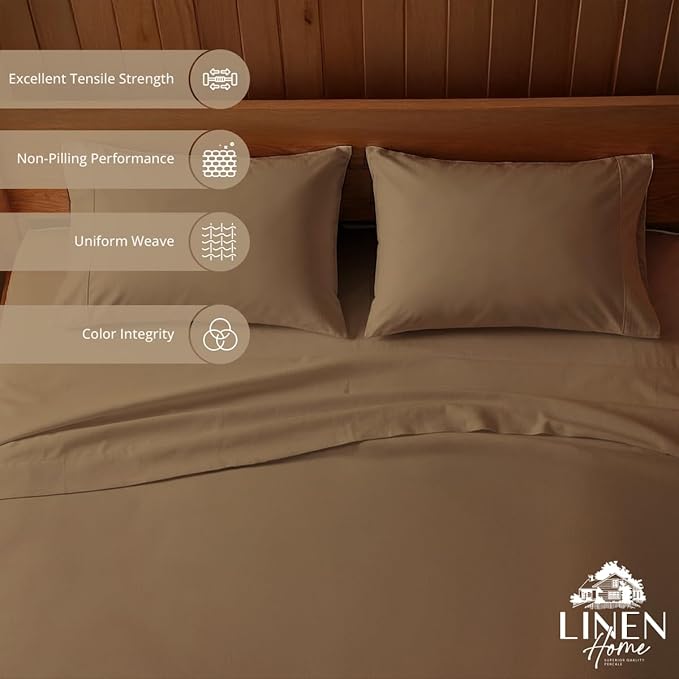 Linen Home 100% Cotton Percale Sheets Full Size, Earthy Brown, Deep Pocket - Image 2
