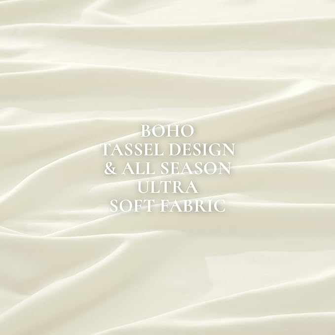 Andency Comforter Full Size Set Ivory, 3 Pieces Boho Ivory Lightweight Bedding - Image 9
