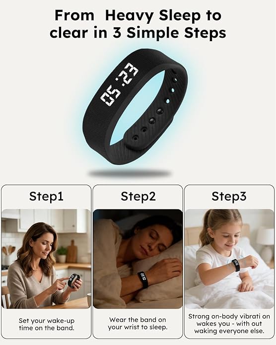 Vibrating Alarm Clock Watch for Heavy Sleepers, Silent Wake Up Bracelet & Smart - Image 5