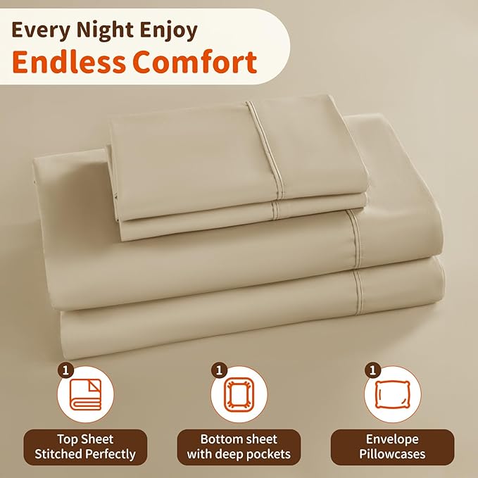 LBRO2M 1000 Thread Count 100% Egyptian Cotton Sheets Set Twin XL, 3 Piece Sets - Image 5