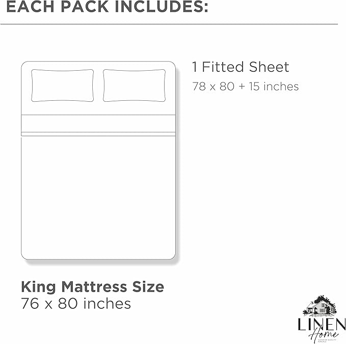 Linen Home 100% Cotton Percale Weave King Fitted Sheet, Deep Pocket, Crisp & - Image 6