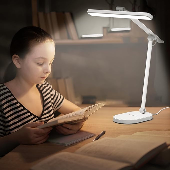 Honeywell Desk Lamp for Home Office, H4 Sunturalux™ Eye-Caring LED Desk Light, 700LM Dimmable Desk Lamp with Timer, Adjustable Desk Reading Light, Touch Auto Dimming Table Lamp for Study, Bedroom-DeskoryOffice
