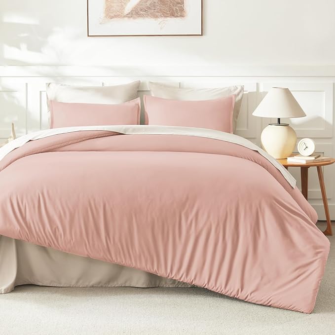 Litanika Pink Comforter Set King Size, 3 Pieces Blush Plain Bedding Comforter - Image 6