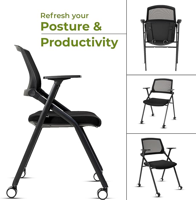 10 Pack Conference Room Chairs with Wheels and Sliding Armrest,Foldable Nesting Chair for Office School Church Waiting Room Black-DeskoryOffice