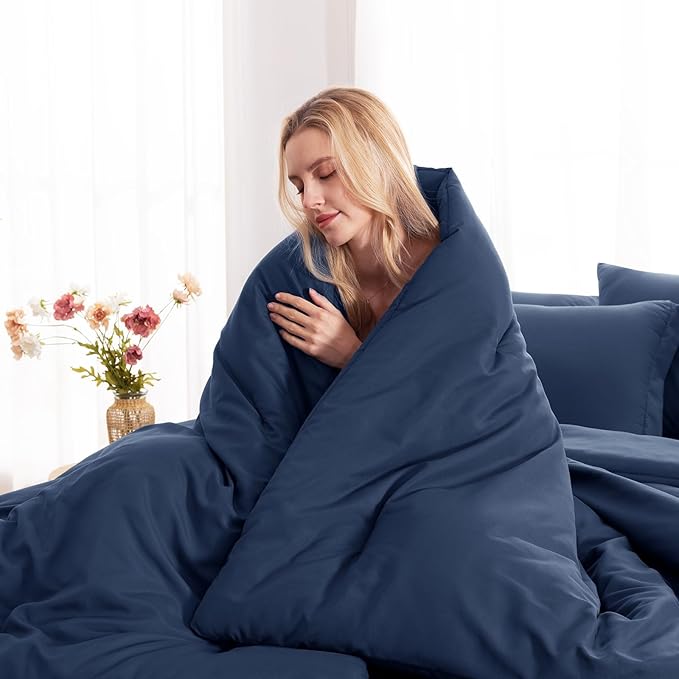 CozyLux Queen Comforter Set Navy Blue, 7 Pieces Bed in a Bag Queen Comforter Set - Image 9