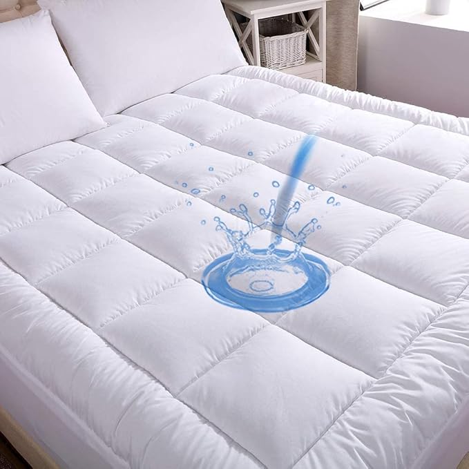WhatsBedding Waterproof Mattress Pad Twin Size Cotton Top Down Alternative by WhatsBedding