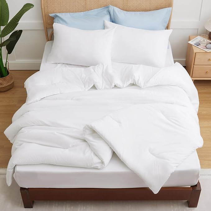 CozyLux King Size Comforter Set White, 3 Pieces Solid Comforters King Size - Image 8