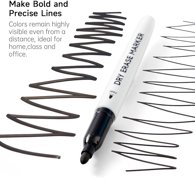 100 Bulk Pack Black Whiteboard Markers with 3 Erasers, Fine Point Dry Erase Markers Perfect For Writing on Dry-Erase Boards, Glass for School Office Home-DeskoryOffice