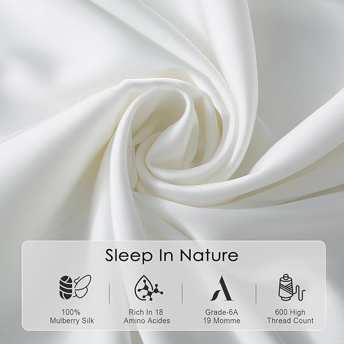 Cobnom Mulberry Silk Pillowcase Set, 600 Thread Count, Breathable - Image 3