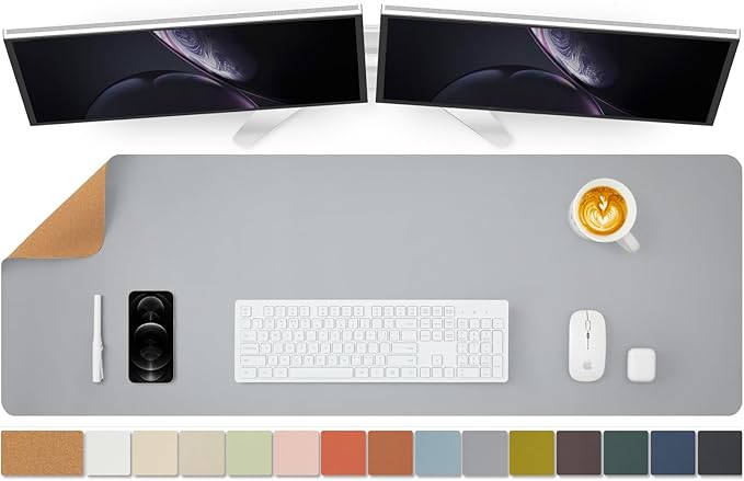 Large Cork Desk Mat - 47.2"x 17" Desk Pad for Office and Home - Ideal for Large Mouse Pad and Desk Mats on Top of Desks(Gray)-DeskoryOffice