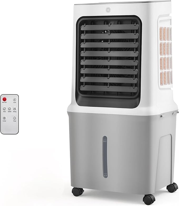 10 Gal Evaporative Air Cooler, 3000CFM Quiet Portable Air Conditioners, 35" Fast Cooling Swamp Cooler, 120° Oscillation, 12H Timer, 3 Speeds & Modes Remote Control for Living Room|Bedroom|Garage-DeskoryOffice