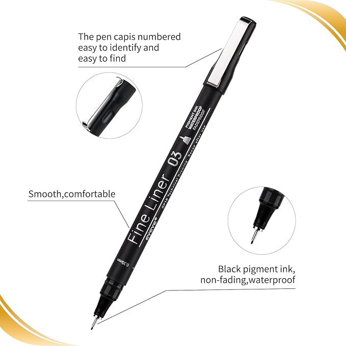 EYEYE Micro Pen Black Drawing Art Pens,6 Pack 0.25mm Archival Pen Waterproof Ink Set Artist Supplies Archival Inking Markers Sketch Outline Pens, Precision Drawing and Sketching Kit-DeskoryOffice