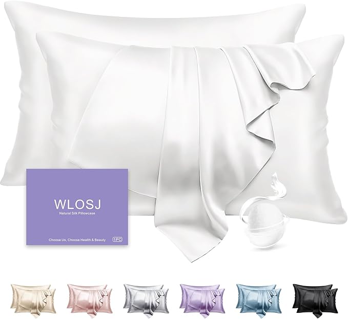 100% Silk Pillow Cases 2 Pack Queen Size Mulberry Silk Pillowcase Set of 2 by WLOSJ