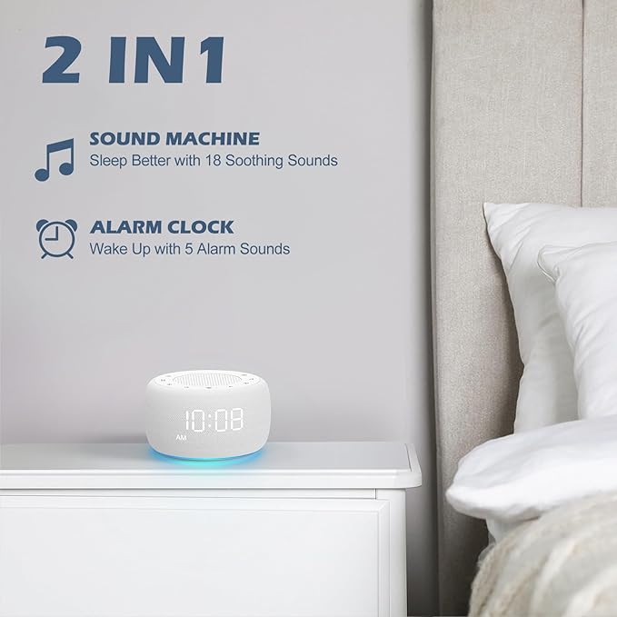 Buffbee Sound Machine & Alarm Clock 2-in-1, 0-100% Clock Face Brightness - Image 2