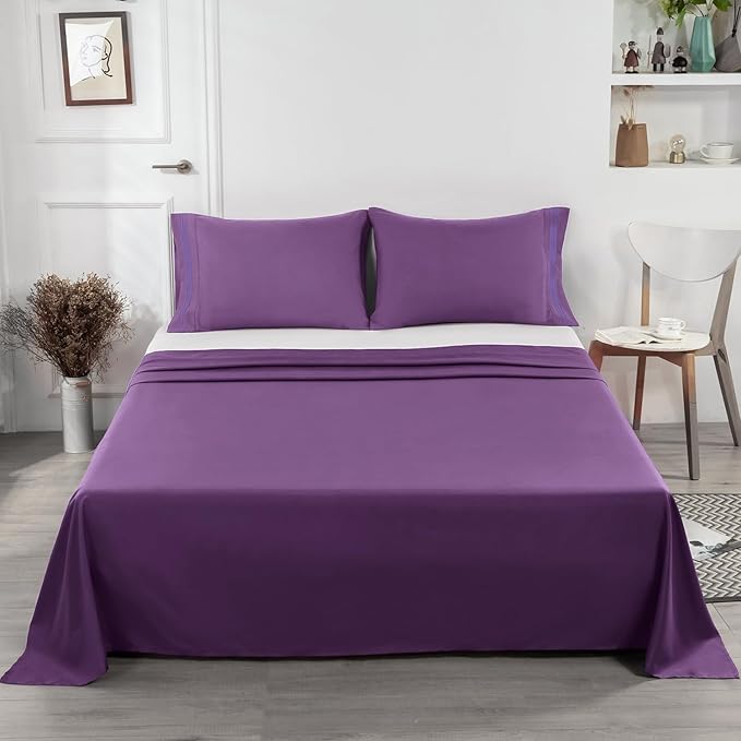 Lirex Purple Flat Sheet Twin, Ultra Soft & Breathable Brushed 1800 Microfiber - Image 6