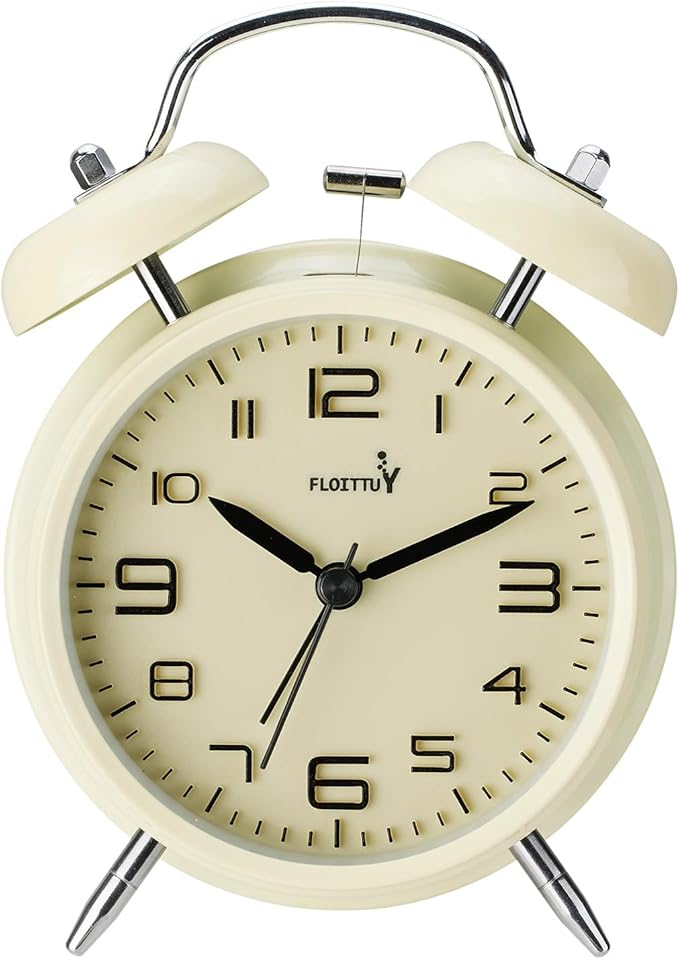 (Loud Alarm for Deep Sleepers 4'' Twin Bell Alarm Clock, Stereo Digital Dial Alarm Clock with Backlight for Bedroom and Home Decoration(Cream Cheese)