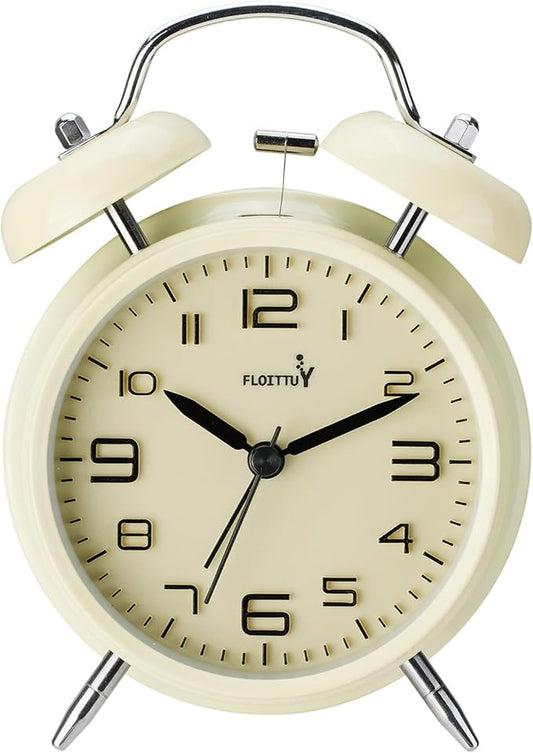 (Loud Alarm for Deep Sleepers 4'' Twin Bell Alarm Clock, Stereo Digital Dial Alarm Clock with Backlight for Bedroom and Home Decoration(Cream Cheese)