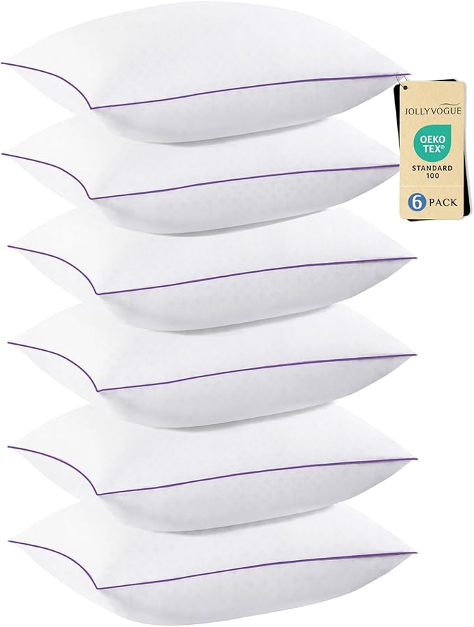 JOLLYVOGUE Pillows Standard Size Set of 6, Washable Supportive 6 Pack Bed by JOLLYVOGUE