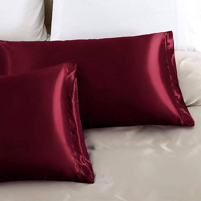 Aormenzy Satin Pillow Cases for Women King Size Set of 2, Burgundy Satin - Image 5