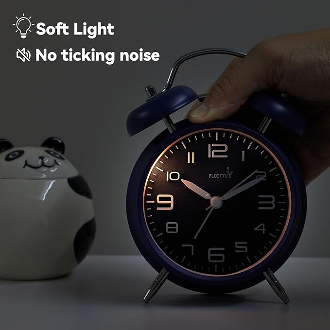 (Loud Alarm for Deep Sleepers 4'' Twin Bell Alarm Clock, Stereo Digital Dial Alarm Clock with Backlight for Bedroom and Home Decoration(Nautical Blue)