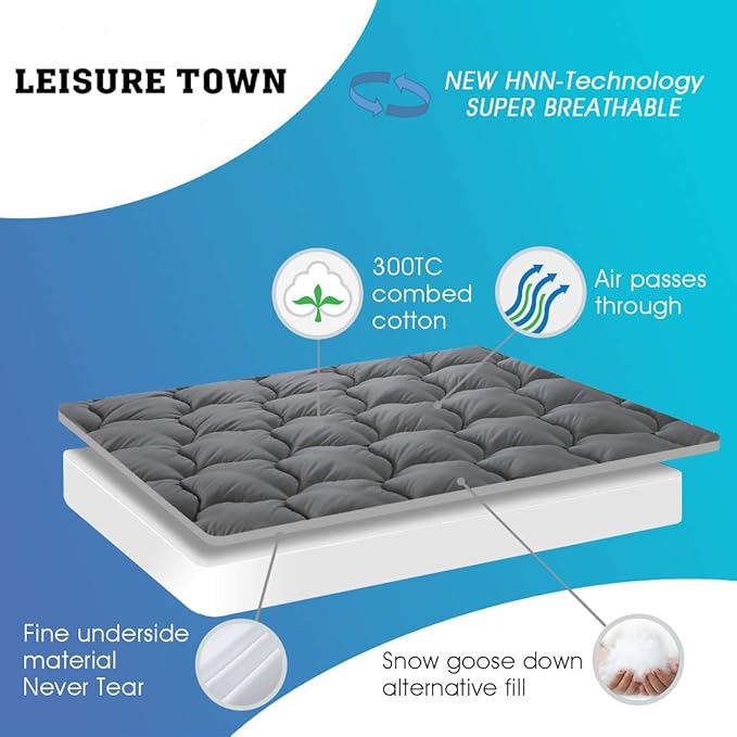 LEISURE TOWN Cotton Full Mattress Pad Fitted Quilted Mattress Cover Pillow Top - Image 2
