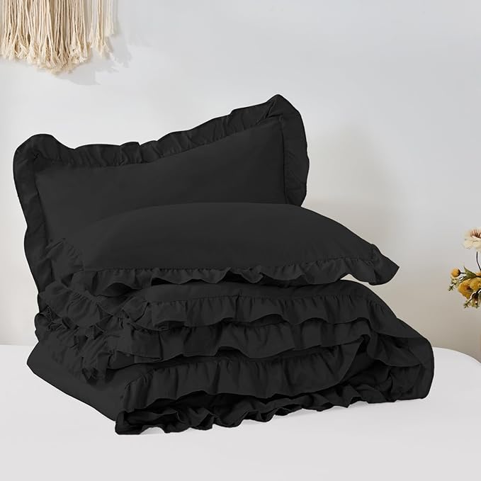 FUANNA Queen Comforter Set Black, 3 Pieces Ruffle Queen Bed Set, Fluffy Bed in - Image 9