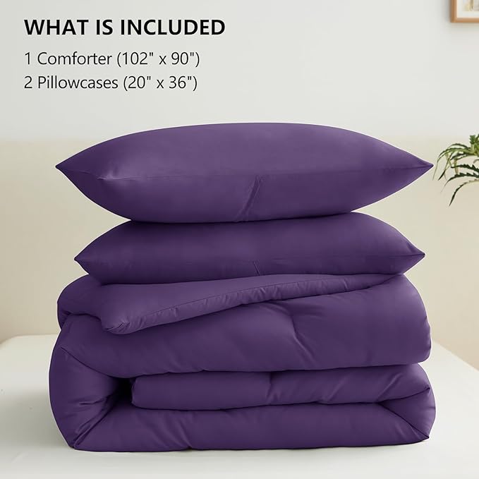 CozyLux King Size Comforter Set Purple, 3 Pieces Solid Comforters King Size - Image 6