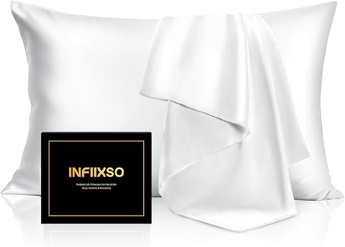 INFIIXSO Silk Pillow Cases 2 Pack Standard Size, Ultra Smooth & Soft Mulberry by INFIIXSO