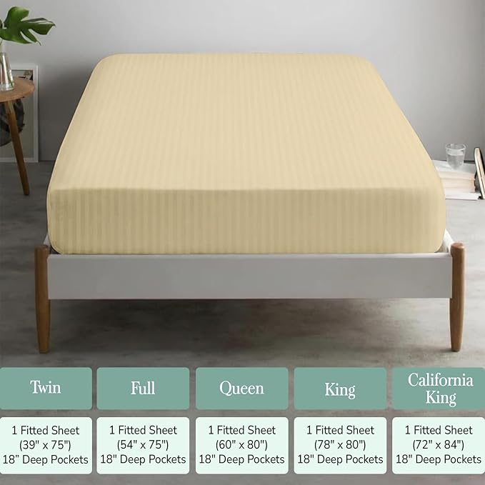 Feather & Stitch 1 Piece Fitted Sheet Full Size, 100% Cotton Damask Sateen Weave - Image 6