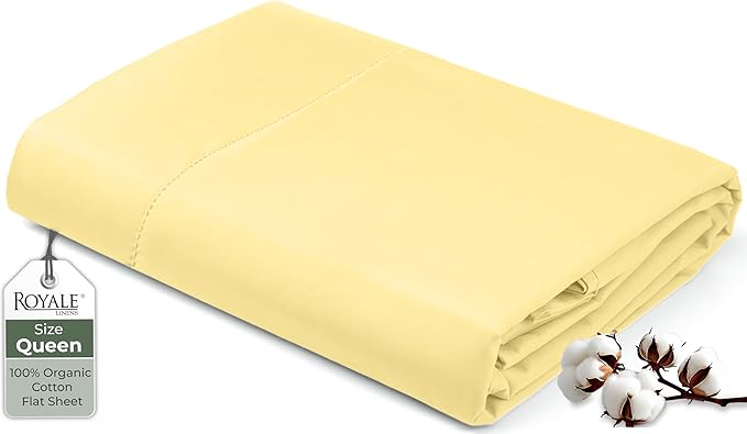 Royale Linens 100% Organic Cotton Queen Flat Sheet Only by ROYALELINENS