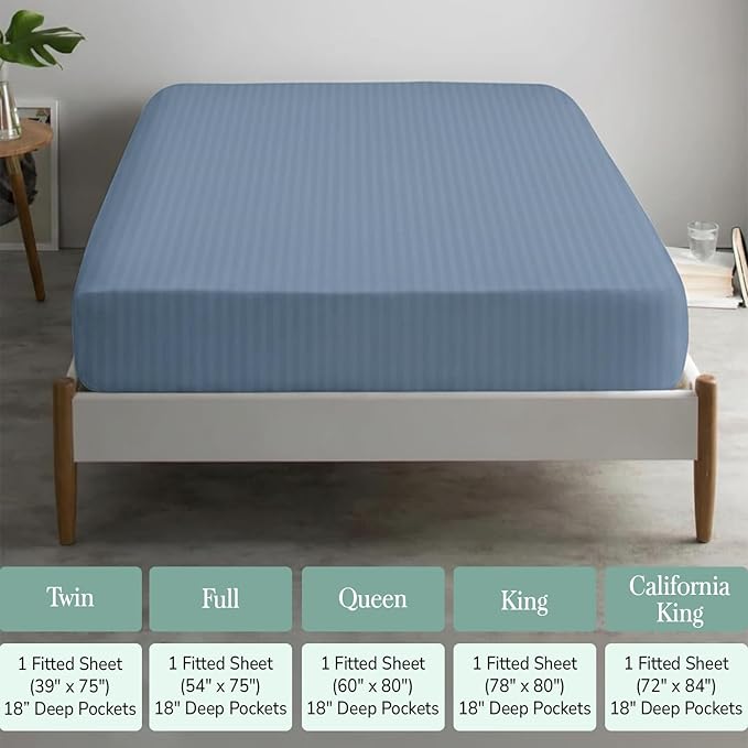 Feather & Stitch 1 Piece Fitted Sheet Queen Size, 100% Cotton Damask Sateen - Image 6