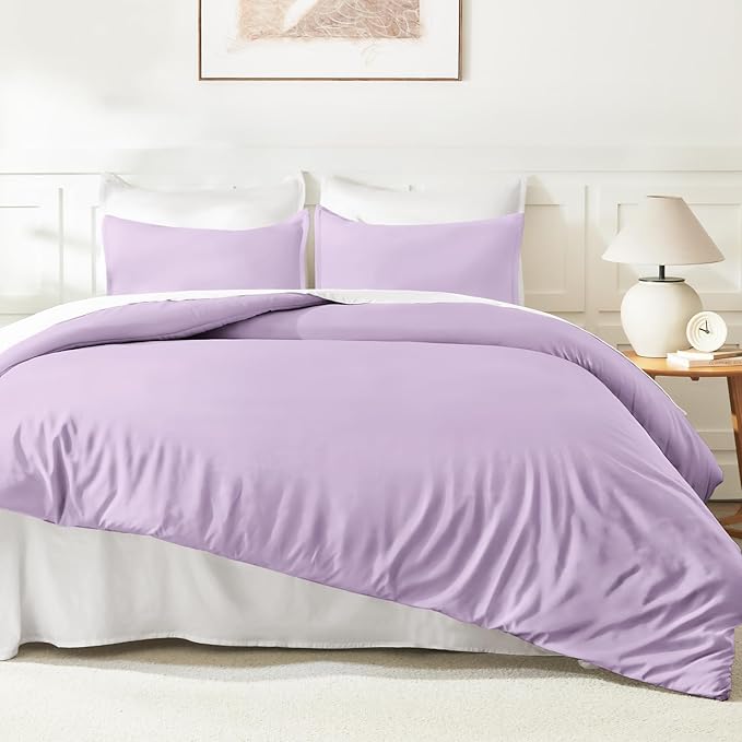 Litanika Lavender Purple Comforter King Size, 3 Pieces Lightweight Solid - Image 6