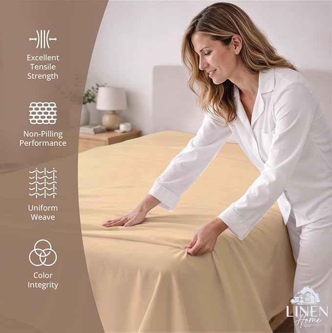Linen Home 100% Cotton Percale 1 Flat Sheet, Queen Size - Image 2