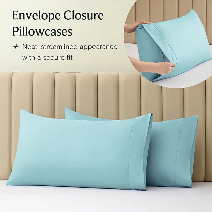 LuxClub 4 PC King Size Sheet Set Deep Pockets 18" Wrinkle Free Cooling Sheets - Image 8