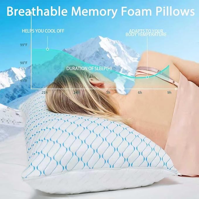 VAINOC Memory Foam Pillows King Size Set of 2, Adjustable Cooling Firm Pillow - Image 2