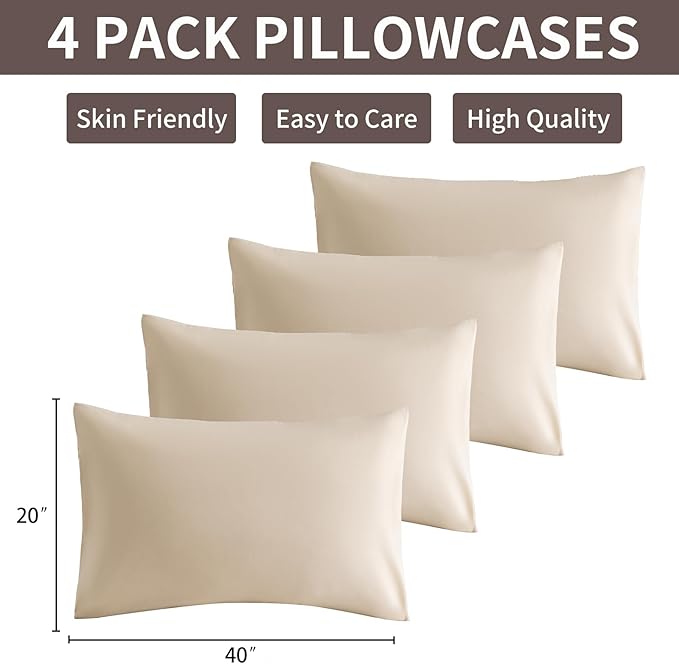 MINIPANDA Beige King Size Pillow Cases Set of 4 - Image 3
