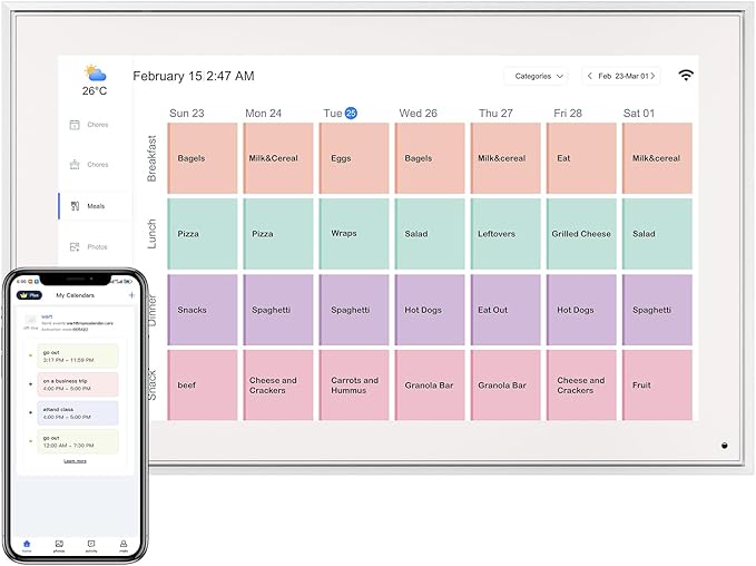 Digital Calendar 15.6 Inch, Electronic Calendar Chore Family Schedules, Smart Weekly and Monthly Planner, 1920 * 1080P IPS Touchscreen Interactive Display - Wall Mount White-DeskoryOffice
