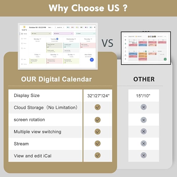 Digital Calendar Chore-Chart for-Family-Meal Planner - 27 inch Touchscreen Interactive Display Smart Calendar for Family To Do List, Dual-WiFi, Auto-Sync Google iCloud Outlook Calendars, Wall Mounted-DeskoryOffice