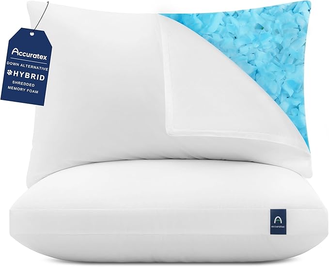ACCURATEX Pillows Queen Size Set of 2, Hybrid Shredded Memory Foam Pillow by ACCURATEX