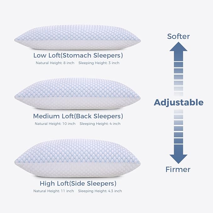 OSBED Adjustable Cooling Shredded Memory Foam Pillows King Size Set of 2 - Image 3