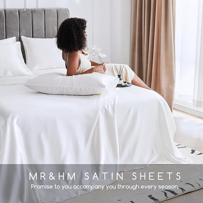 MR&HM Satin Bed Sheets, Queen Size Sheets Set - Image 5