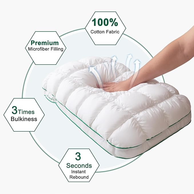 YOUR MOON Fluffy Support Bed Pillow Queen Size, Super Soft Premium - Image 3