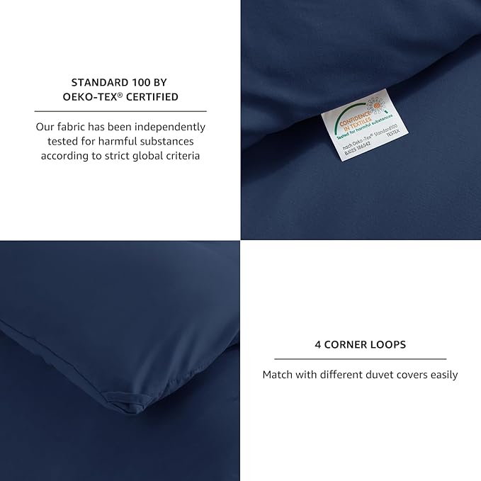 CozyLux Navy Blue King Size Comforter Set, 3 Pieces Solid Breathable Quilted - Image 5